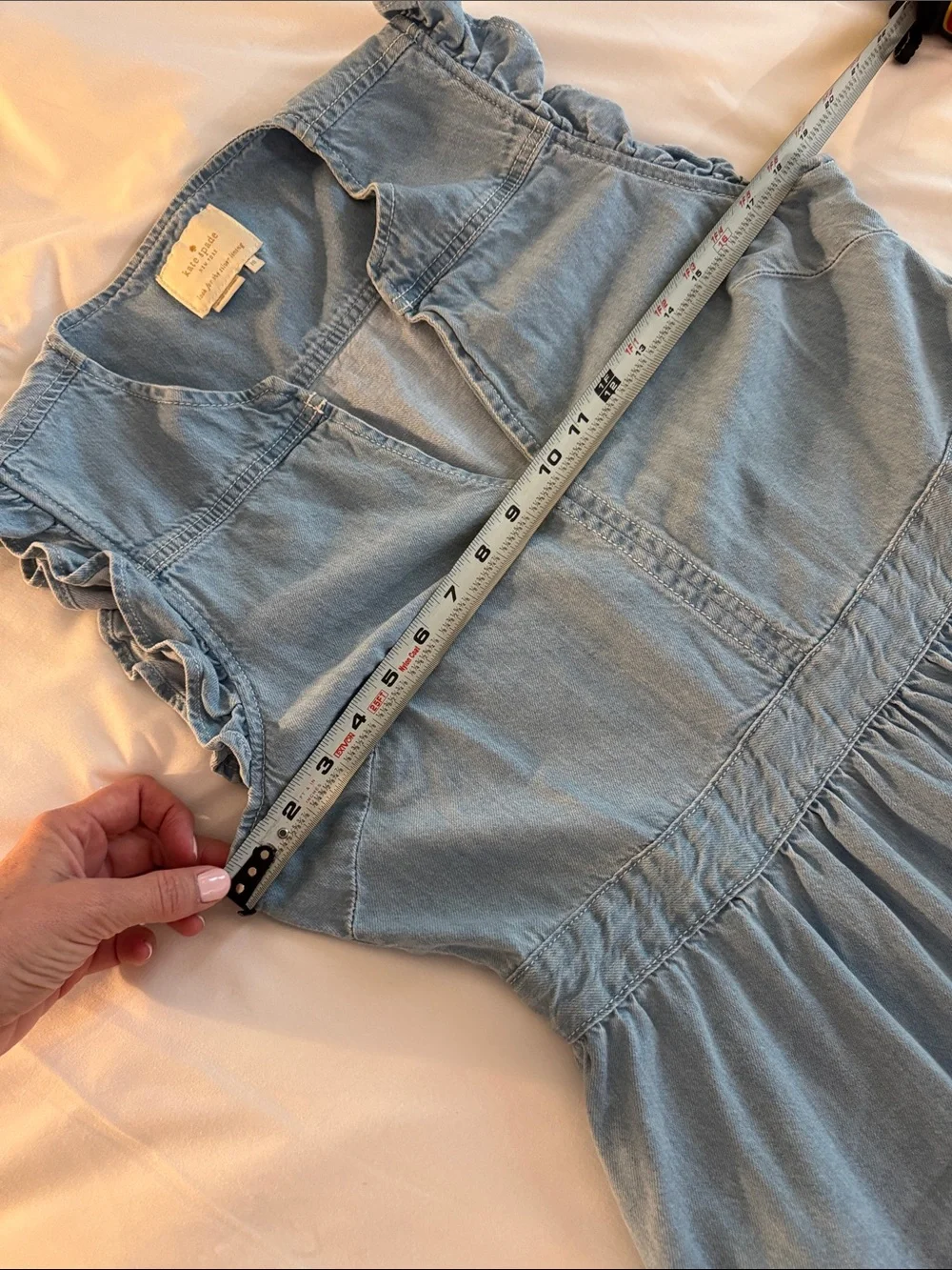 Kate Spade New York Dip Dyed Denim Ruffle Dress S M Split Neck Chambray